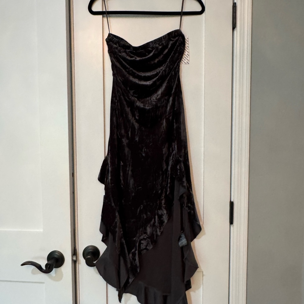 Silence + Noise Black Velvet Asymmetrical Dress